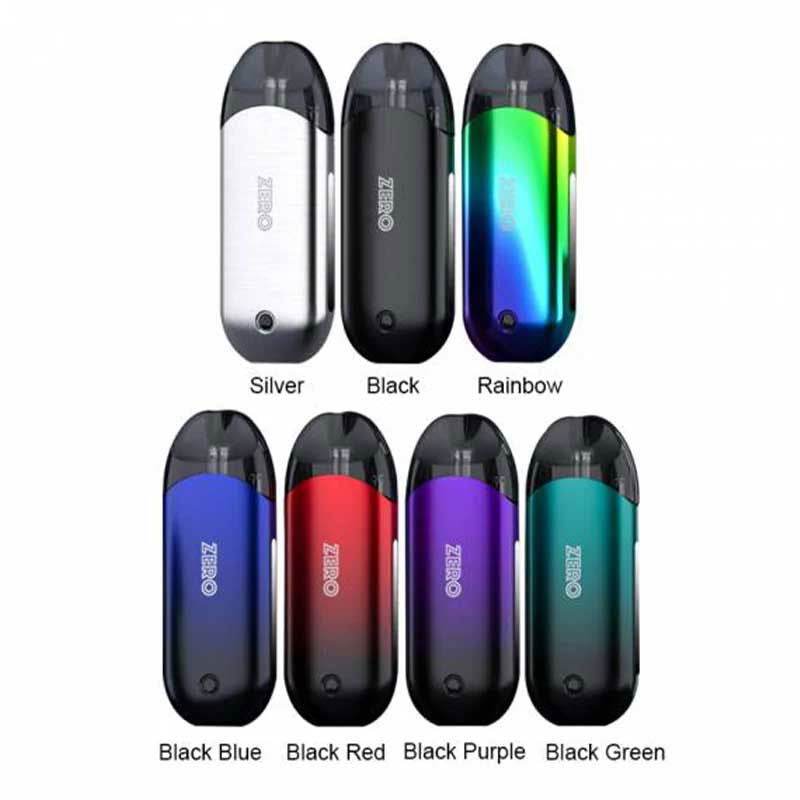 Vaporesso Renova Zero Pod Kit 650mAh vape device in multiple colors including silver, black, rainbow, black blue, black red, black purple, and black green.