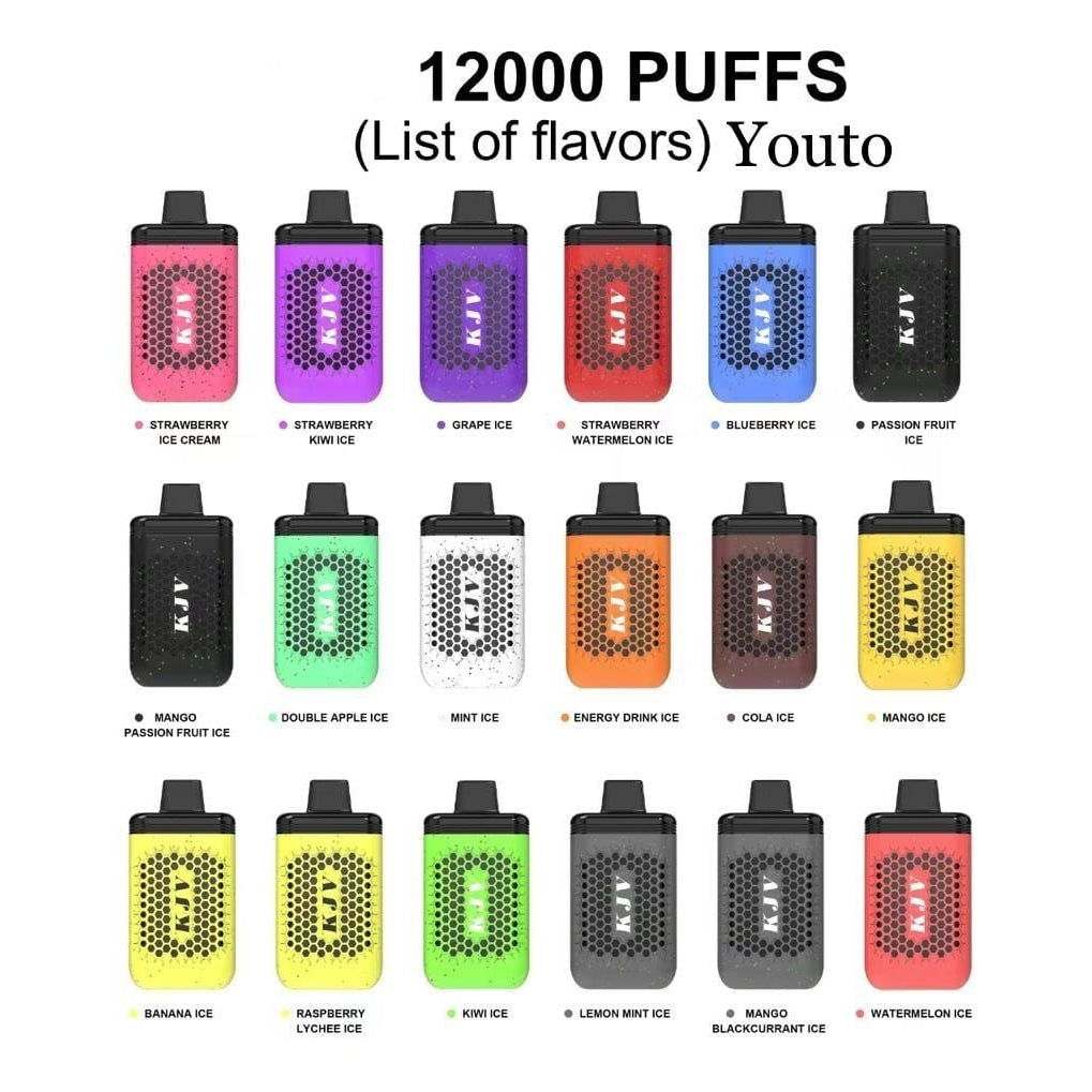 Youto 12000 puffs rechargeable disposable vape devices in various flavors with colorful sleek designs