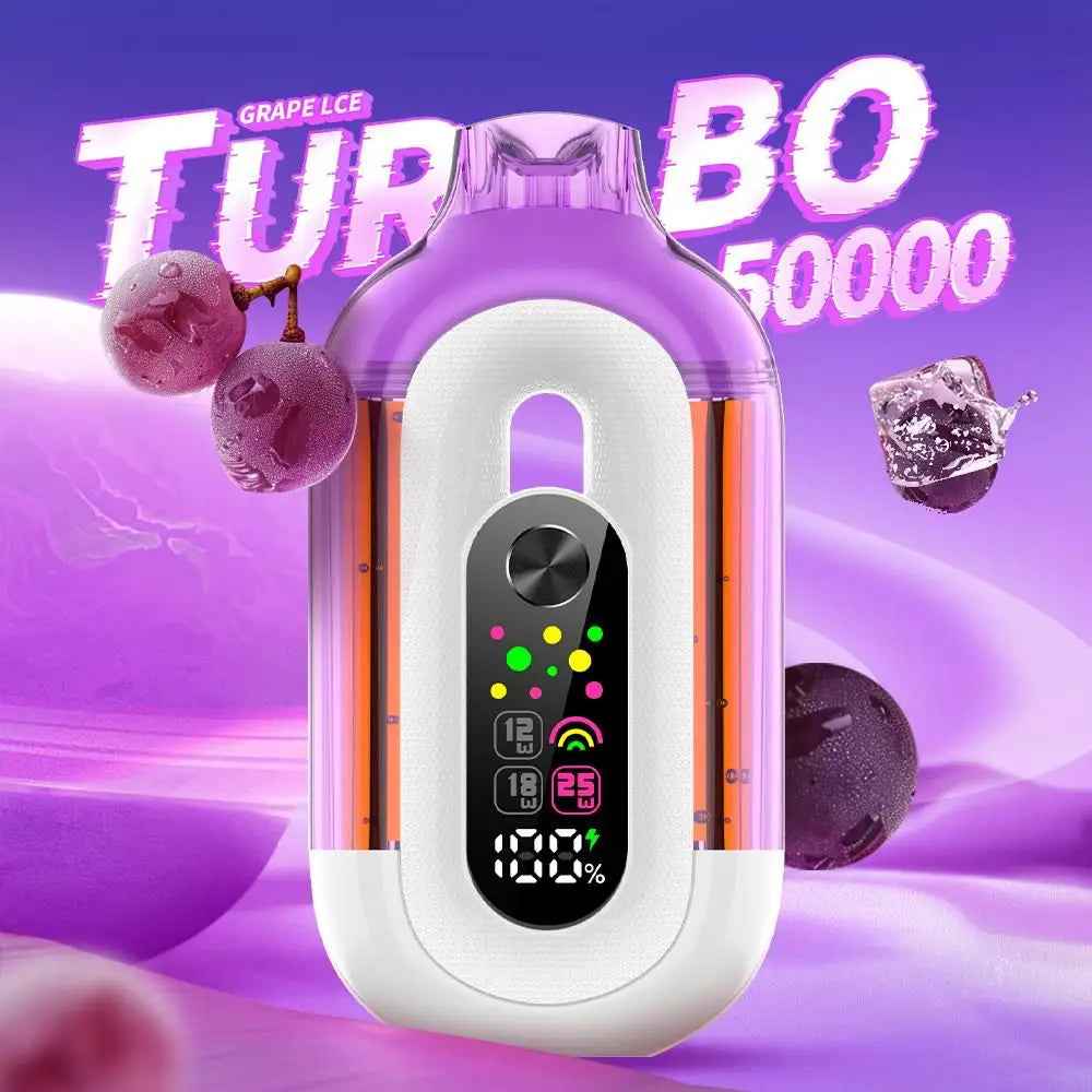Grape ice turbo device with digital display on a purple background