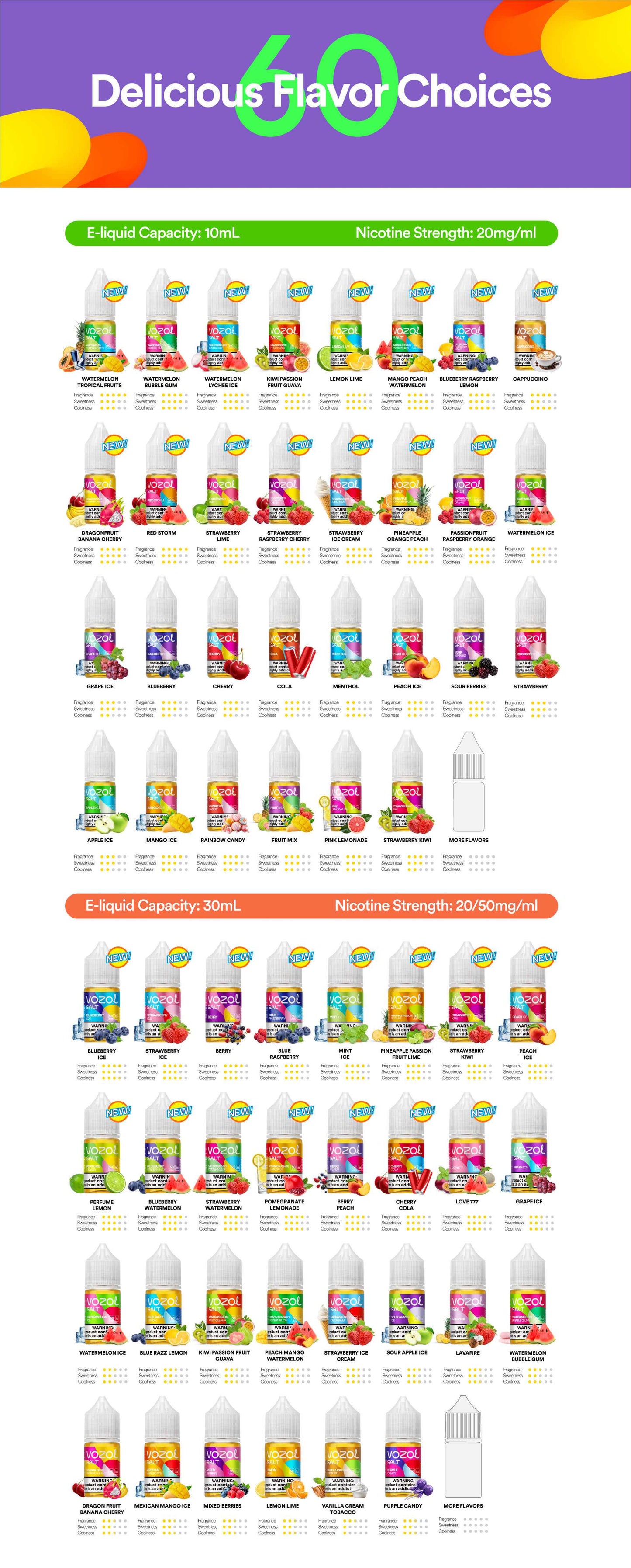 vozol salt nicotine 30ml at puff dady vape shop all flavors