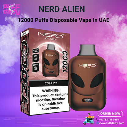 NERD ALIEN 12000 Puffs Cola Ice disposable vape with LCD display and USB-C charging in UAE