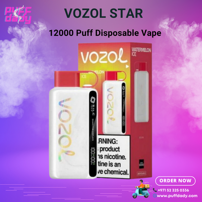 Vozol Star 12000 Puffs Disposable Vape with Watermelon Ice flavor and sleek design, available in UAE.