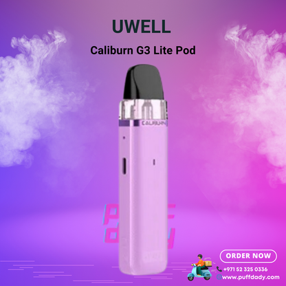 Uwell Caliburn G3 Lite 25W pod system in pastel pink with sleek compact design and advanced vaping features.