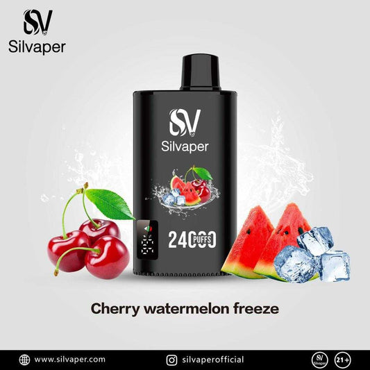 Silvaper 24000 Puffs Disposable Vape in cherry watermelon freeze flavor with sleek black design and high puff capacity