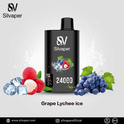 Silvaper vape device with grape lychee ice flavor on a light gray background