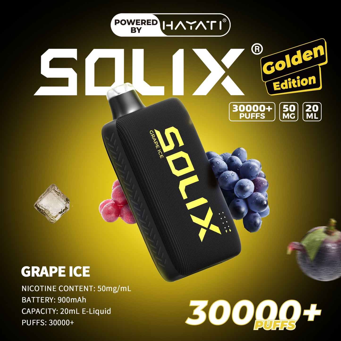SOLIX vape device with grape ice flavor on a dark background