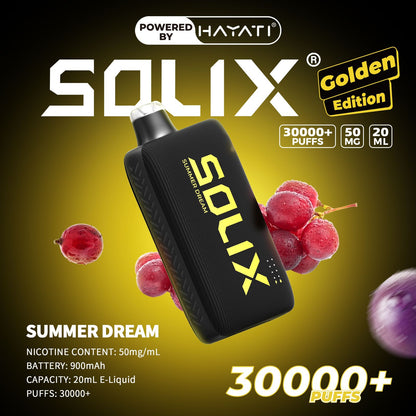 SOLIX vape device with grapes on a dark background, featuring the brand 'Hayati'.