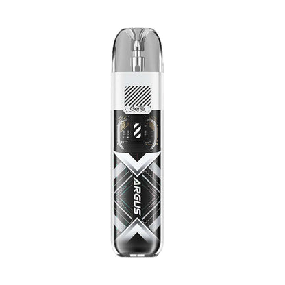 VOOPOO Argus P1s black and silver 25W pod vape kit with transparent mouthpiece and sleek design
