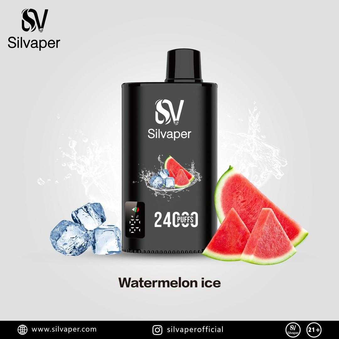 Silvaper vape device with watermelon ice flavor on a light gray background